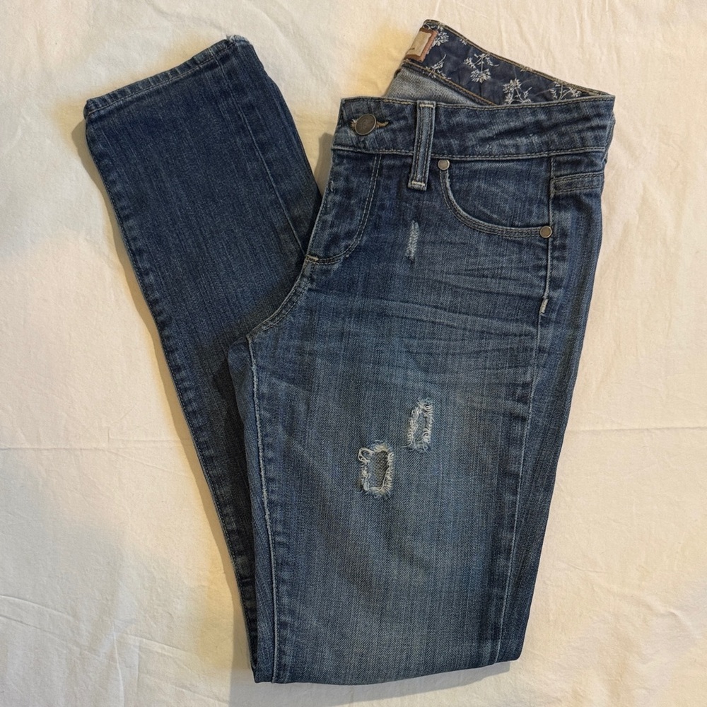 PAIGE Women's Dark Blue Skyline slim straight Distressed Jeans